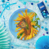 Assiettes En Carton Papillon monarque sur un tournesol (Fête)