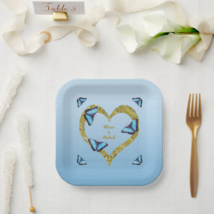 Assiettes En Carton Papillon morpho bleu au coeur doré