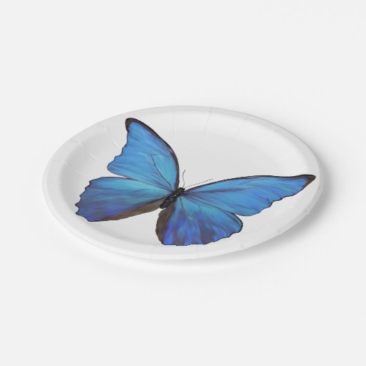 Assiettes En Carton Papillon Morpho Bleu en plaque de papier (Angle)