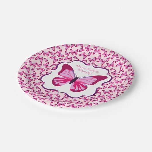 Assiettes En Carton Papillon Motif Plutôt rose violet (Angle)
