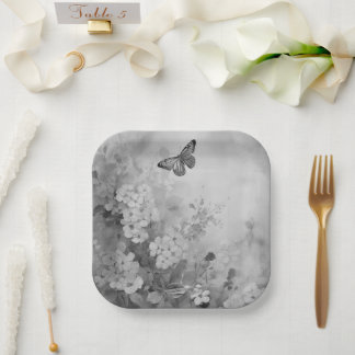 Assiettes En Carton Papillon noir et blanc