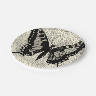 Assiettes En Carton Papillon noir et blanc sur l'arrière - plan criqué