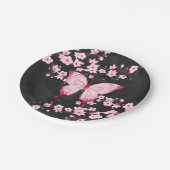 Assiettes En Carton Papillon Noir Rose Et Fleurs De Cerisiers (Angle)