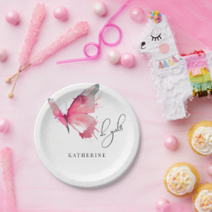 Assiettes En Carton Papillon Oh Girl Baby shower blanc personnalisé