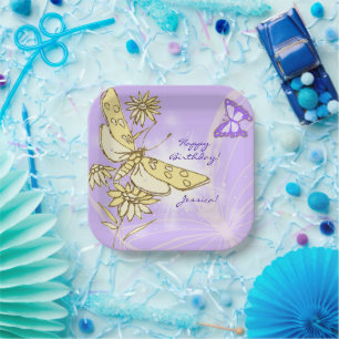 Assiettes En Carton Papillon pêche pourpre