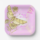 Assiettes En Carton Papillon pêche rose (Recto)