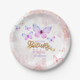 Assiettes En Carton Papillon premier anniversaire fille 1er rose viole