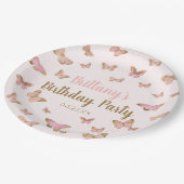 Assiettes En Carton Papillon rose Brown à thème fête d'anniversaire (Angle)