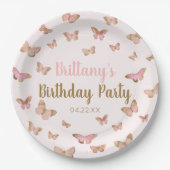 Assiettes En Carton Papillon rose Brown à thème fête d'anniversaire (Devant)