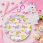 Assiettes En Carton Papillon rose et or (Fête)