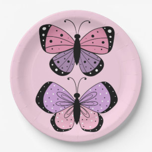 Assiettes En Carton Papillon rose et violet