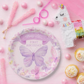 Assiettes En Carton Papillon rose et violet personnalisé Premier anniv (Fête)