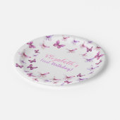 Assiettes En Carton Papillon rose Premier anniversaire bébé fille (Angle)