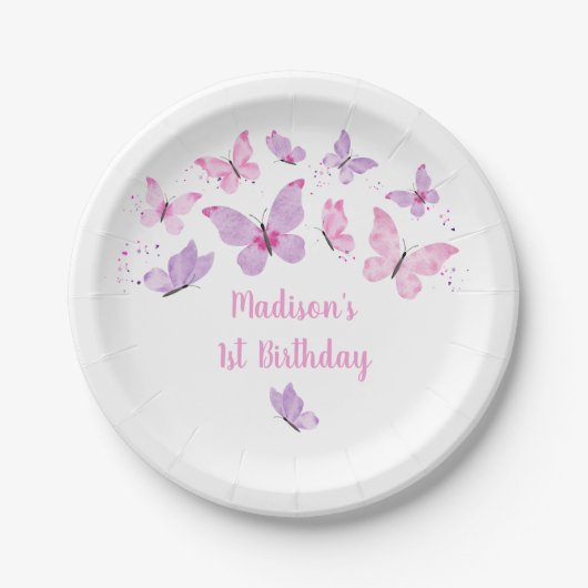 Assiettes En Carton Papillon rose violet Anniversaire (Devant)