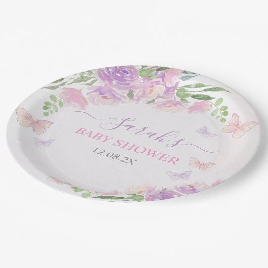 Assiettes En Carton Papillon rose violet enchanté (Angle)