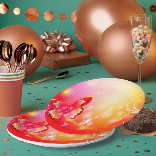 Assiettes En Carton Papillon rouge (Multi)
