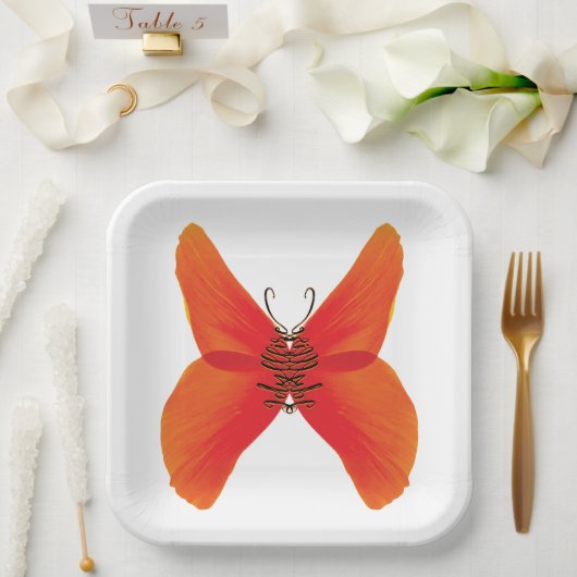 Assiettes En Carton Papillon rouge orange avec votre nom (Mariage)