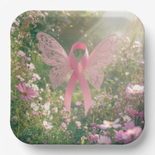 Assiettes En Carton Papillon Ruban Rose dans un Jardin