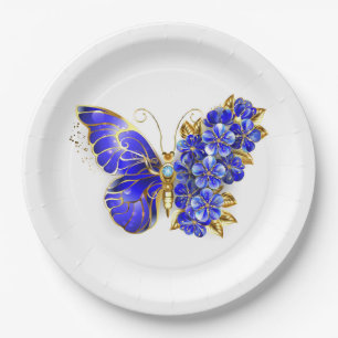 Assiettes En Carton Papillon saphir à fleurs