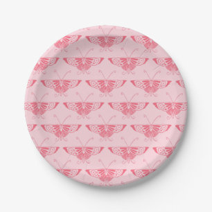 Assiettes En Carton Papillon stylisé Art Déco - rose corail