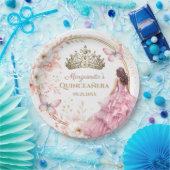 Assiettes En Carton Papillon Tiara en or rose rose pâle Quinceañera (Fête)