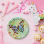 Assiettes En Carton papillon turquoise et violet (Fête)