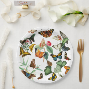 Assiettes En Carton Papillon vintage, Nombreuses Sortes & Couleurs, Bl