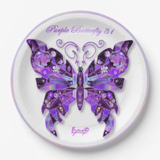 Assiettes En Carton Papillon violet 31 Plaques en papier (Devant)