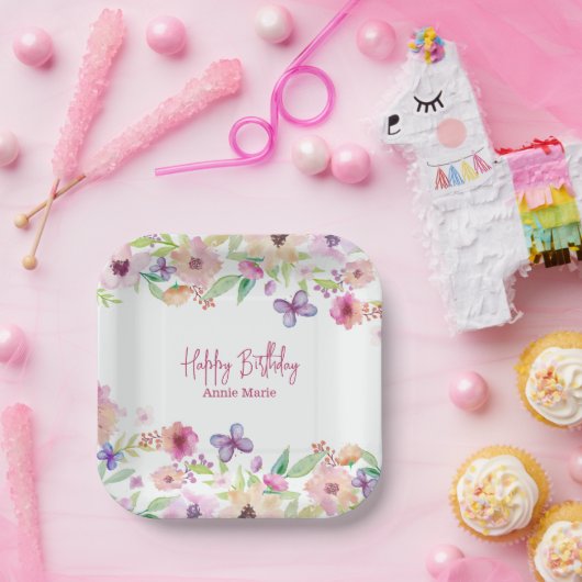 Assiettes En Carton Papillon violet d'anniversaire Personnalisé (Fête)