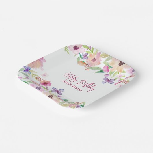 Assiettes En Carton Papillon violet d'anniversaire Personnalisé (Angulaire)