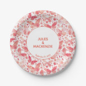 Assiettes En Carton Papillons Aquarelle moderne Coral Mariage rose (Devant)