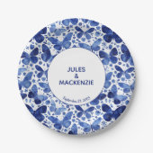 Assiettes En Carton Papillons Aquarelle moderne Indigo Mariage bleu (Devant)