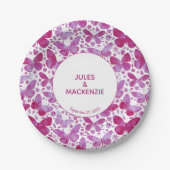 Assiettes En Carton Papillons Aquarelle moderne Magenta Mariage rose (Devant)