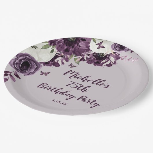 Assiettes En Carton Papillons aux fleurs blanches violettes 75e annive (Angle)
