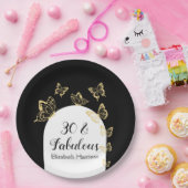 Assiettes En Carton Papillons Black Gold moderne Fabuleux anniversaire (Fête)