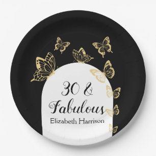 Assiettes En Carton Papillons Black Gold moderne Fabuleux anniversaire