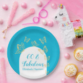 Assiettes En Carton Papillons bleu or moderne Fabuleux anniversaire (Fête)