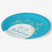 Assiettes En Carton Papillons bleu or moderne Fabuleux anniversaire (Angle)
