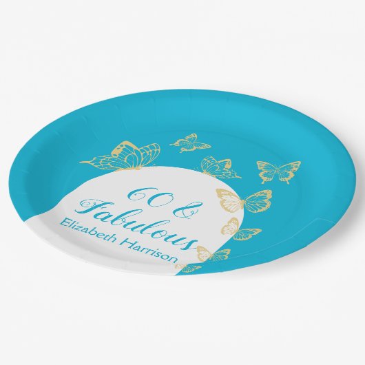 Assiettes En Carton Papillons bleu or moderne Fabuleux anniversaire (Angle)