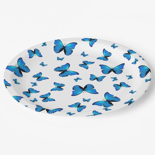 Assiettes En Carton Papillons bleus (Angle)