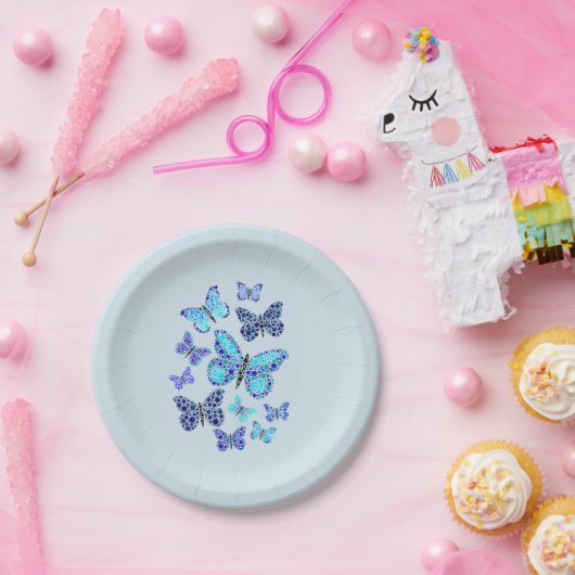 Assiettes En Carton Papillons bleus à points (Fête)