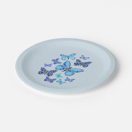Assiettes En Carton Papillons bleus à points (Angle)