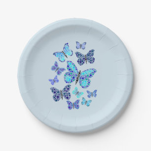 Assiettes En Carton Papillons bleus en points
