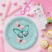 Assiettes En Carton Papillons bleus et roses en pastel (Fête)