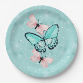 Assiettes En Carton Papillons bleus et roses en pastel (Devant)
