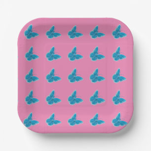 Assiettes En Carton Papillons bleus Fluttant Motif rose