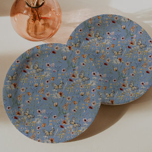 Assiettes En Carton Papillons Bohème Bleus