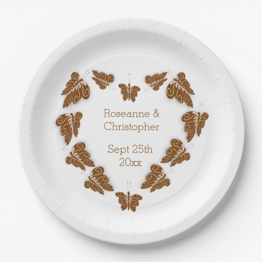 Assiettes En Carton Papillons couleur chocolat Mariage design (Devant)