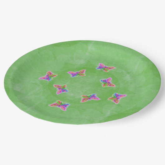 Assiettes En Carton Papillons de couleur vive Vert (Angle)