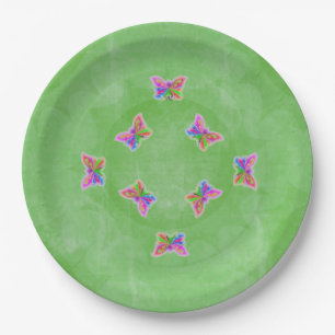 Assiettes En Carton Papillons de couleur vive Vert
